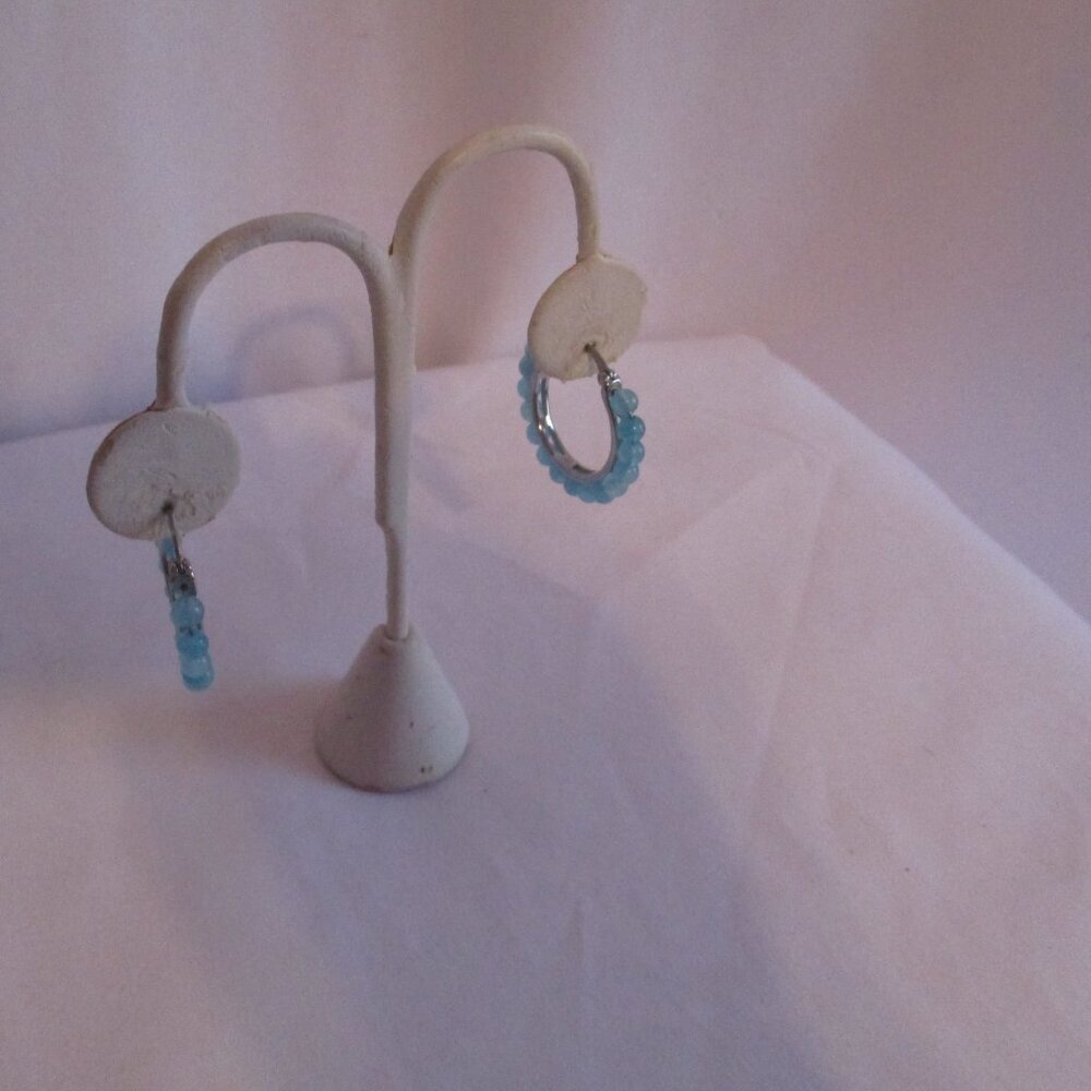 Amazonite Beaded Stainless Steel Hoop Earrings
